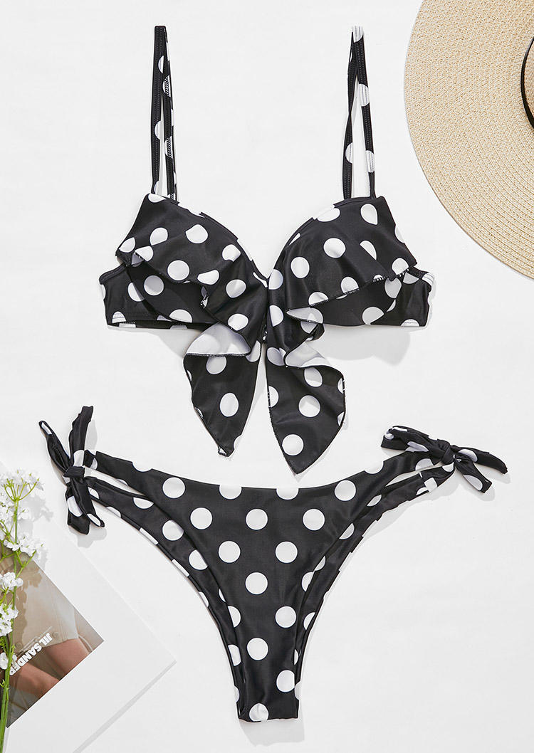 Bikini Sets Polka Dot Tie Ruffled Bikini Set in Black. Size: S,L