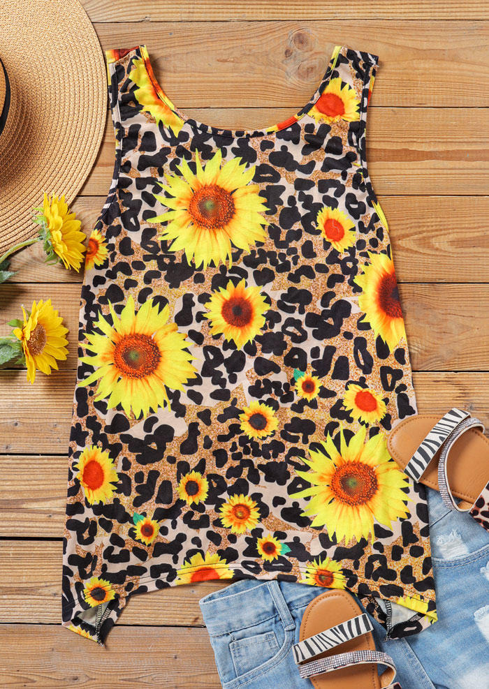 

Tank Tops Leopard Sunflower Sleeveless Tank Top in Multicolor. Size: L