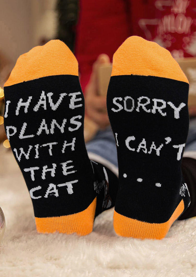 Crew Socks I Have Plans With The Cat Talking To The Cat Crew Socks in Black,Pink. Size: One Size