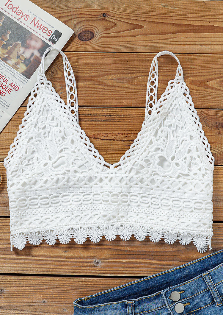 Floral Lace Crop Camisole Top - White