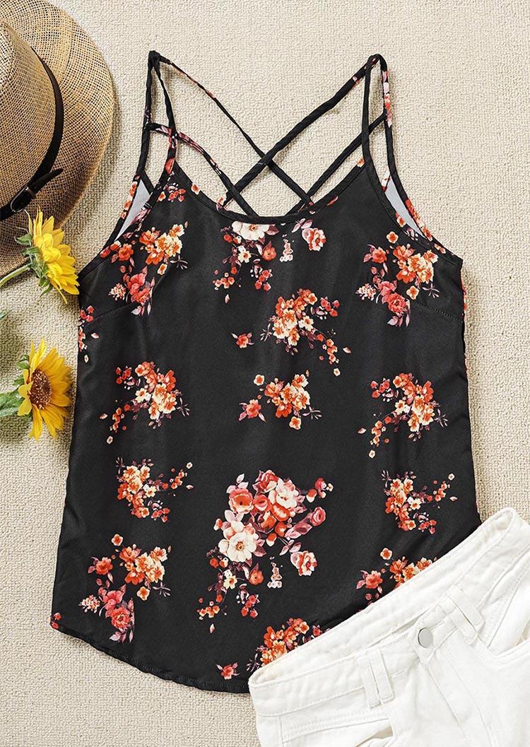 Floral Criss-Cross Hollow Out Camisole
