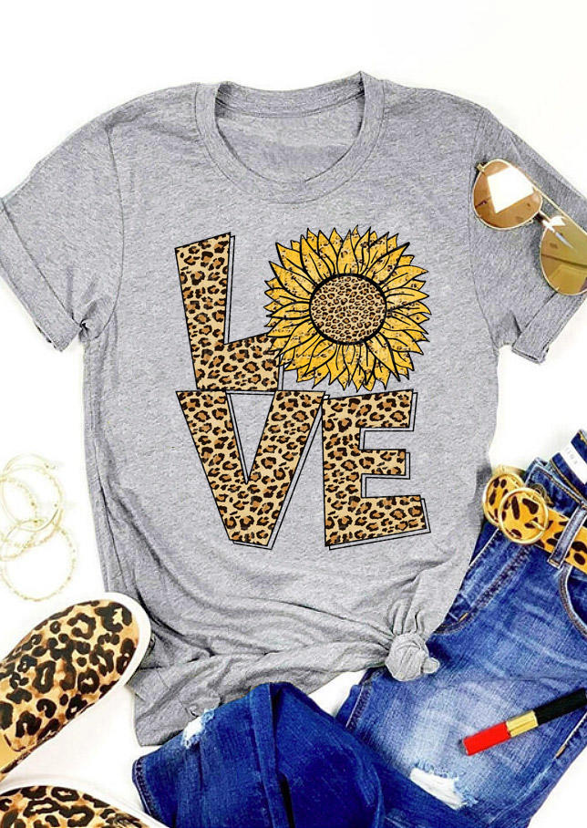 T-shirts Tees Leopard Sunflower Love T-Shirt Tee in Gray. Size: L