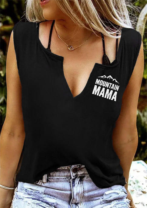 

Tank Tops Mountain Mama Notched Neck Tank Top without Camisole in Black. Size: ,M,L,XL