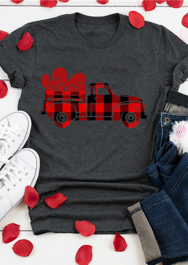 

T-shirts Tees Valentine Plaid Heart Truck T-Shirt Tee in Dark Grey. Size