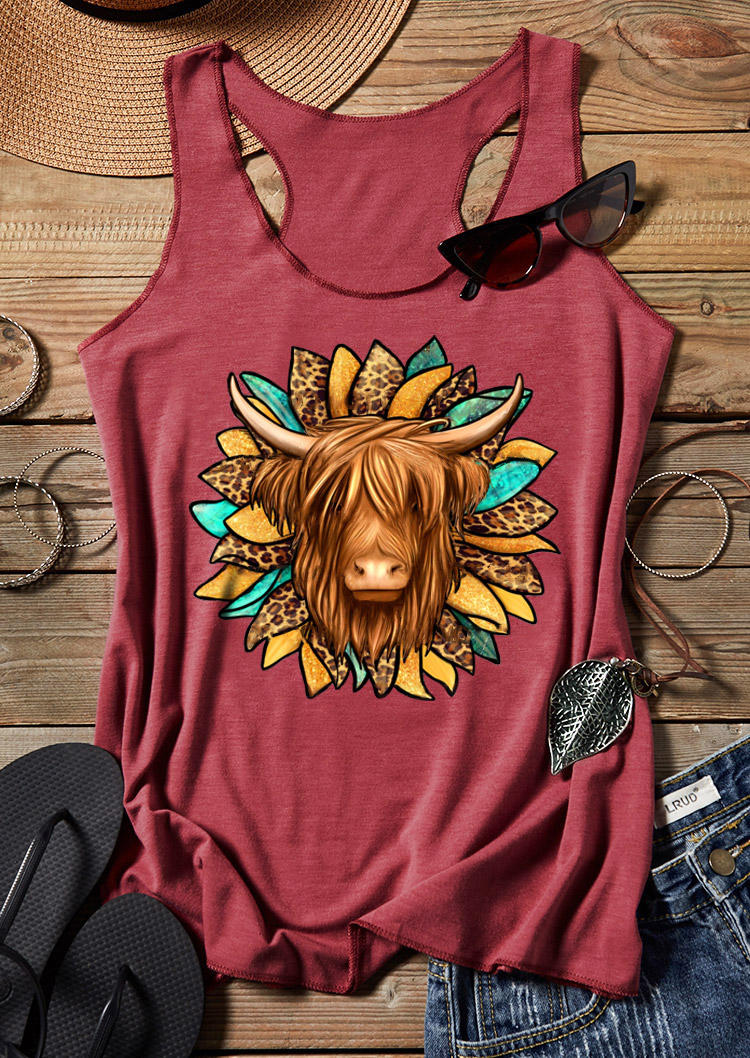 

Tank Tops Cattle Sunflower Leopard Racerback Tank Top in Brick Red. Size