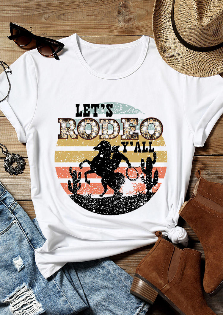 T-shirts Tees Let's Rodeo Cactus T-Shirt Tee in White. Size: L,XL