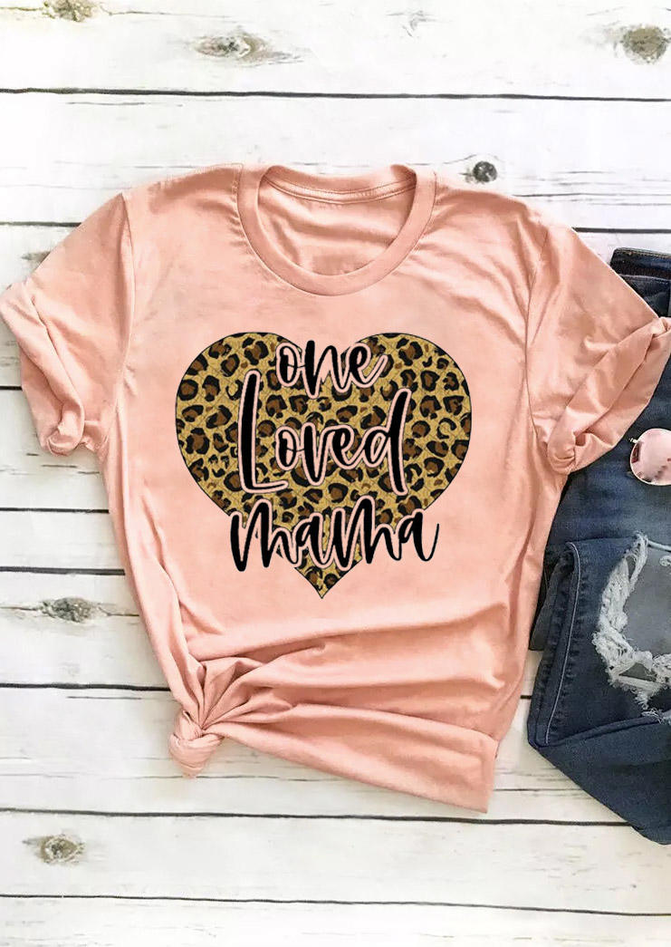 T-shirts Tees One Loved Mama Leopard T-Shirt Tee in Pink. Size: S,M,L,XL