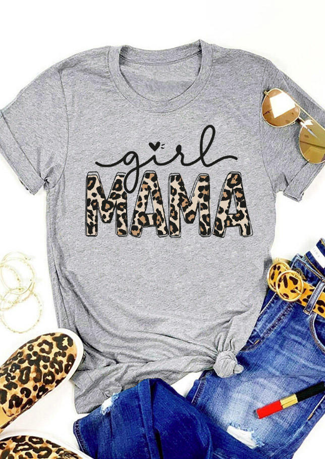 

T-shirts Tees Leopard Mama Heart T-Shirt Tee in Gray. Size: ,M,L,XL