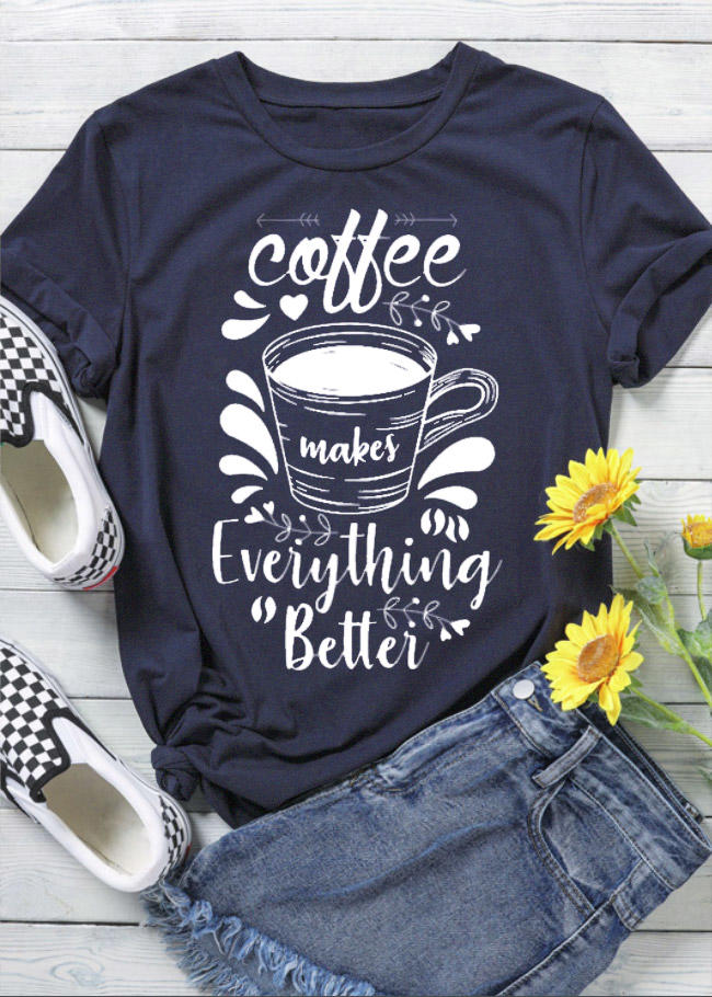 

T-shirts Tees Coffee Makes Everything Better T-Shirt Tee in Navy Blue. Size: ,M,L
