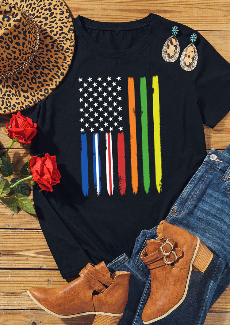 T-shirts Tees American Flag Star T-Shirt Tee in Black. Size: S,M,L,XL