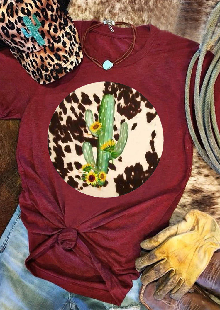 

T-shirts Tees Cactus Sunflower Cow T-Shirt Tee in Burgundy. Size: ,M,L,XL