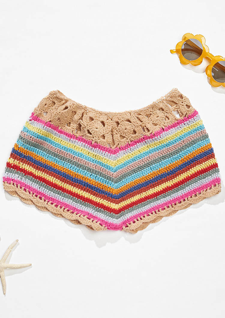 

Bikini Sets Colorful Striped Crochet Bikini Shorts in Multicolor. Size