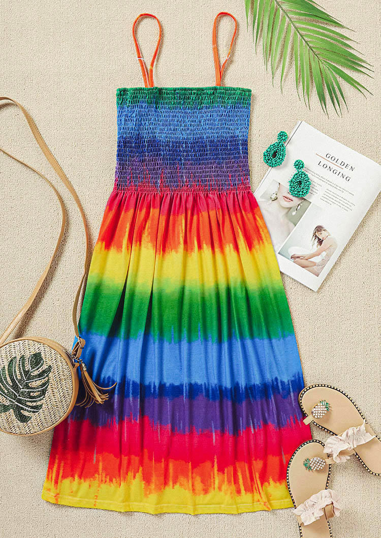 

Mini Dresses Tie Dye Rainbow Smocked Mini Dress in Multicolor. Size