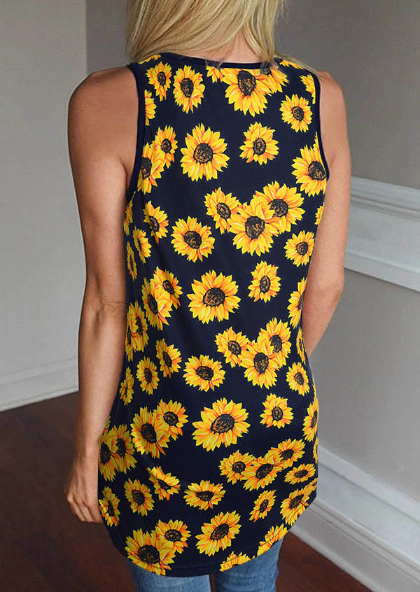 

Tank Tops Sunflower Sleeveless Casual Tank Top in Blue. Size