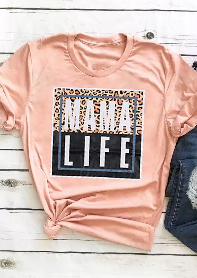 T-shirts Tees Mama Life Leopard T-Shirt Tee in Pink. Size: S,M,L,XL