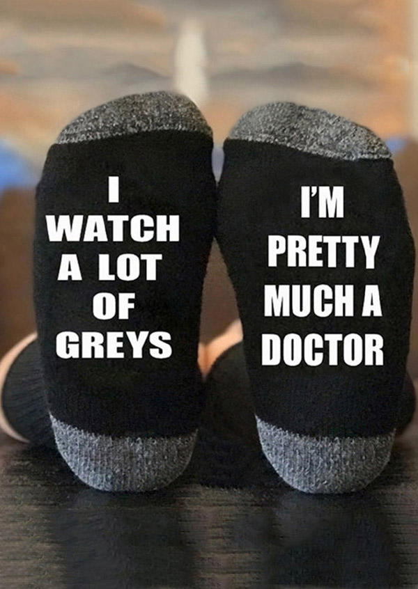 Crew Socks I Watch A Lot Of Greys I'm Pretty Much A Doctor Crew Socks in Black,Dark Grey. Size: One Size