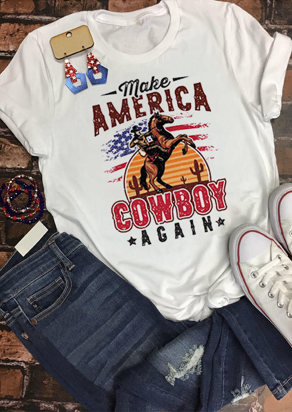 T-shirts Tees Make America Cowboy Again T-Shirt Tee in White. Size: S,M,L,XL