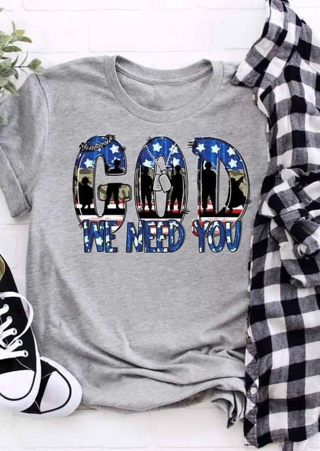 

T-shirts Tees God We Need You T-Shirt Tee in Gray. Size: ,M,L