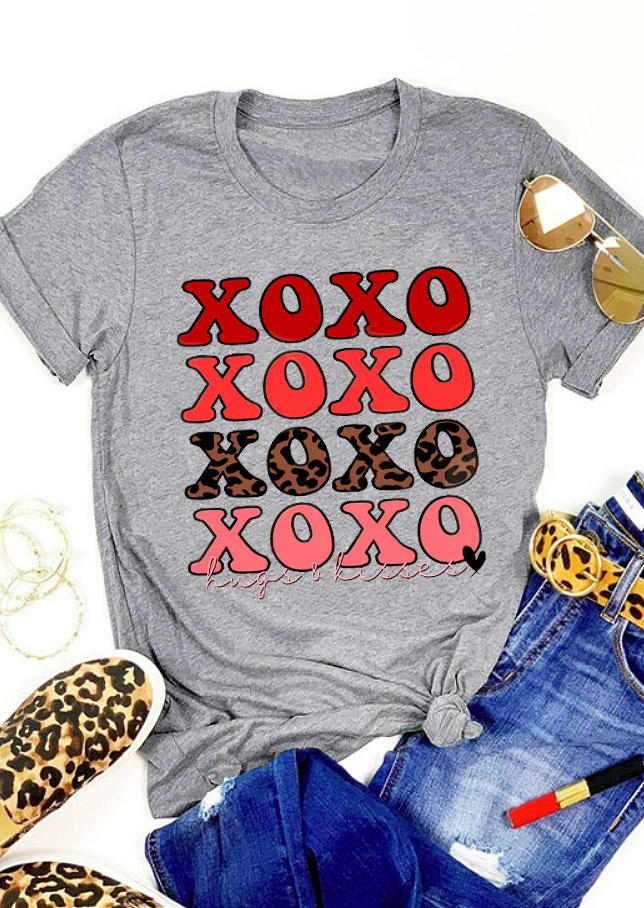 

T-shirts Tees Valentine Xoxo Leopard T-Shirt Tee in Gray. Size: ,M,L,XL