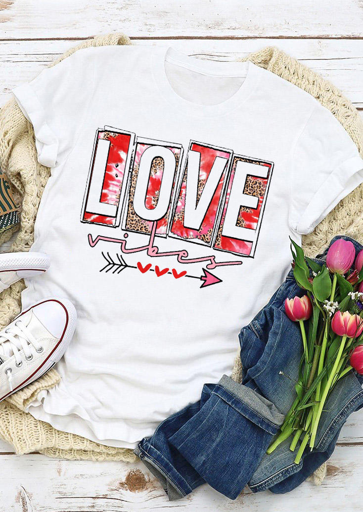 

T-shirts Tees Valentine Love Vibes Tie Dye Leopard T-Shirt Tee in White. Size: ,M,L,XL