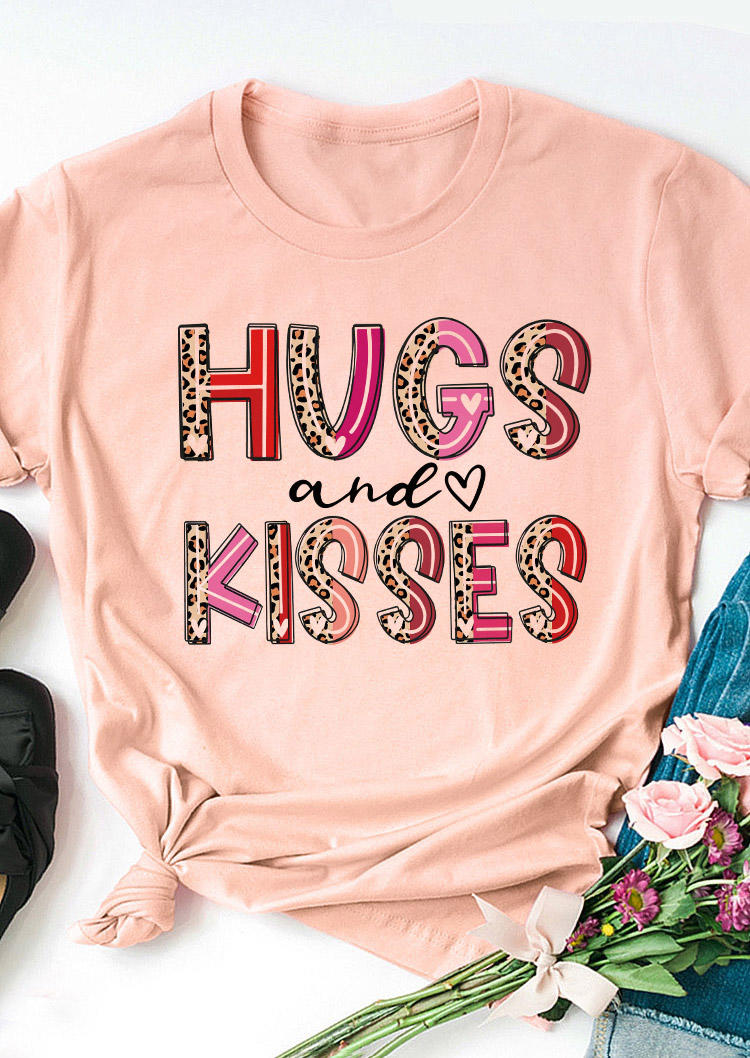 T-shirts Tees Hugs And Kisses Leopard T-Shirt Tee in Pink. Size: L,XL