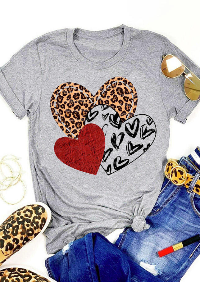 

T-shirts Tees Valentine Heart Leopard T-Shirt Tee in Gray. Size