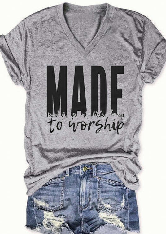 

T-shirts Tees Made To Worship V-Neck T-Shirt Tee in Gray. Size: ,M,L,XL