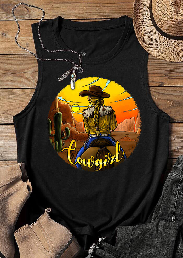 

Tank Tops Cowgirl Cactus Sunset Tank Top in Black. Size