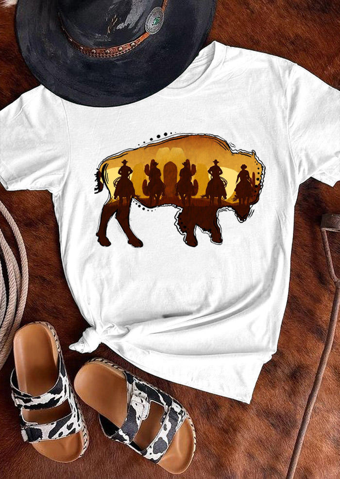 

T-shirts Tees Bison Cactus Cowboy Western T-Shirt Tee in White. Size: ,M,L,XL