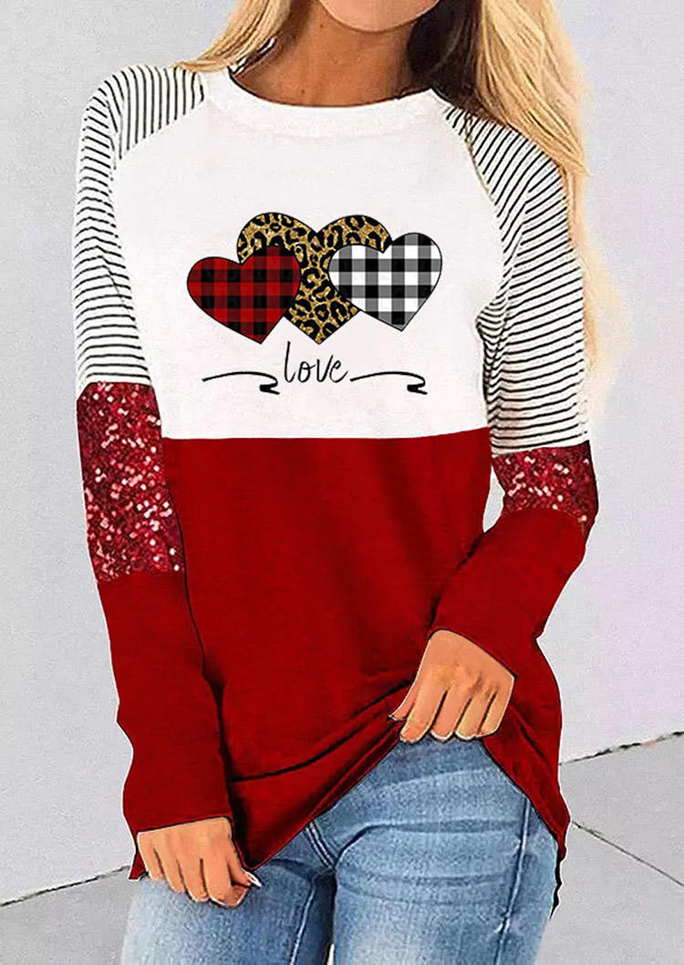 

Blouses Valentine Striped Leopard Plaid Love Heart Blouse in Red. Size