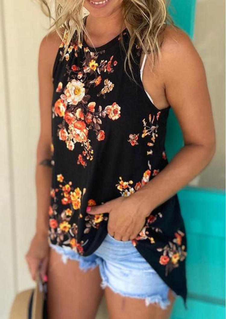 

Tank Tops Lace Floral Racerback Tank Top in Black. Size