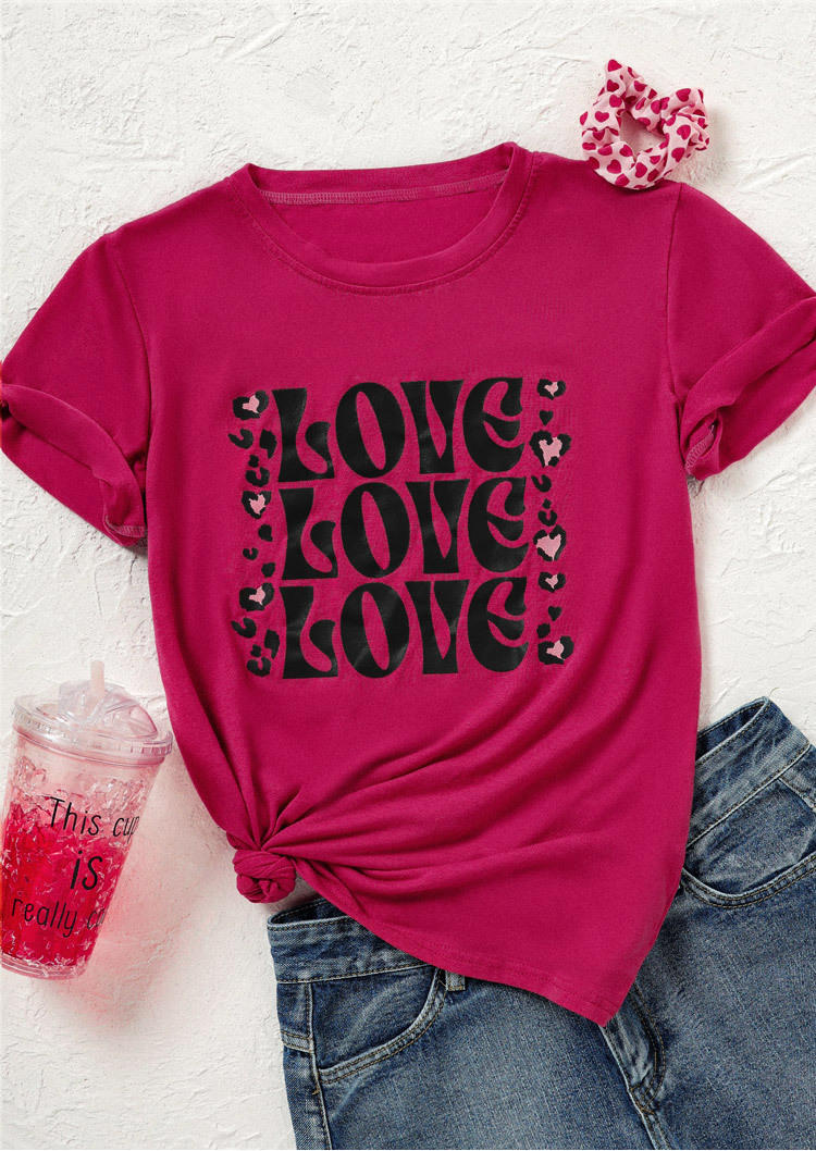T-shirts Tees Leopard Love O-Neck T-Shirt Tee in Red. Size: M