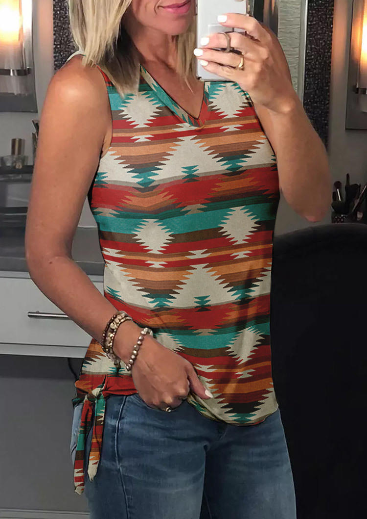 

Tank Tops Aztec Geometric Tie Sleeveless Tank Top in Multicolor. Size