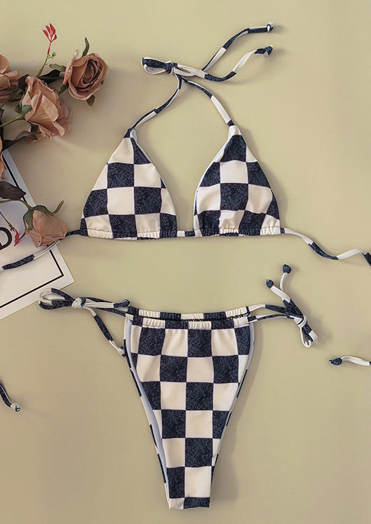 

Bikini Sets Plaid Tie Low Waist Bikini Set in Khaki. Size