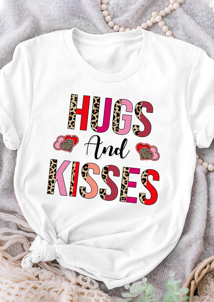 

T-shirts Tees Valentine Hugs And Kisses Leopard T-Shirt Tee in White. Size: ,M,L,XL