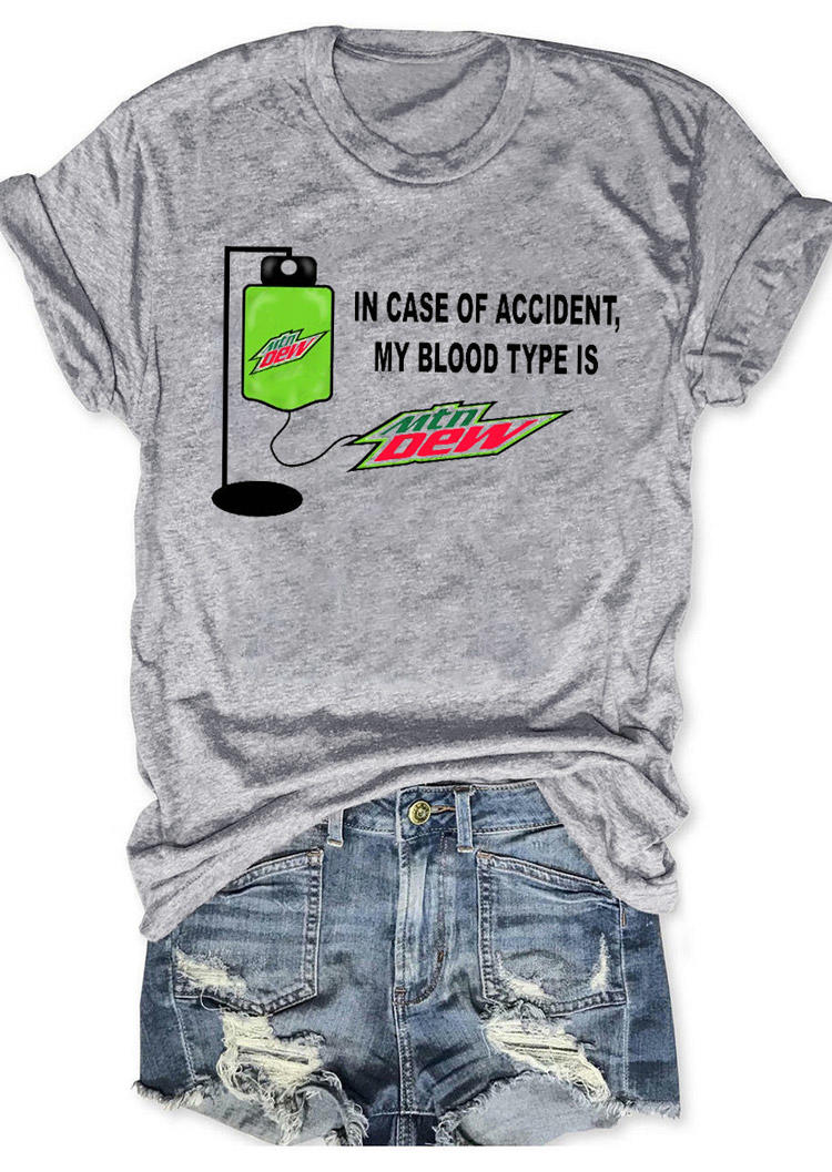 T-shirts Tees My Blood Type Is Mtn Dew T-Shirt Tee in Gray. Size: S,XL