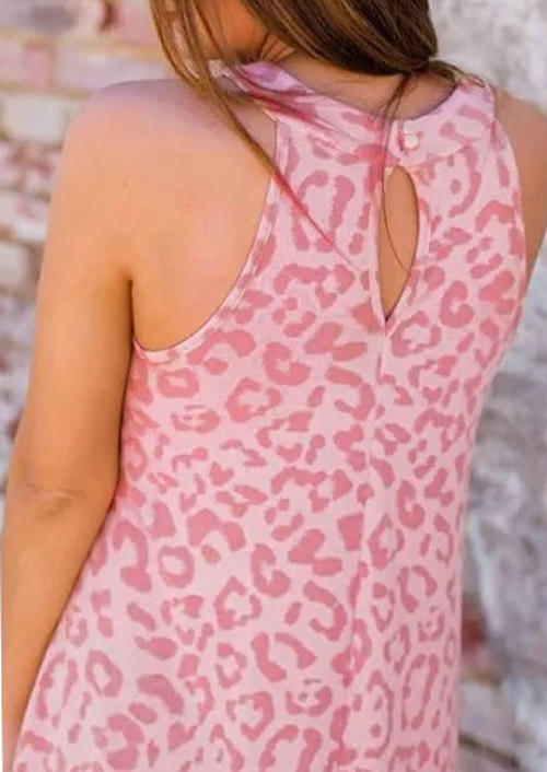 Mini Dresses Leopard Hollow Out Criss-Cross Mini Dress in Pink. Size: S,M,L,XL