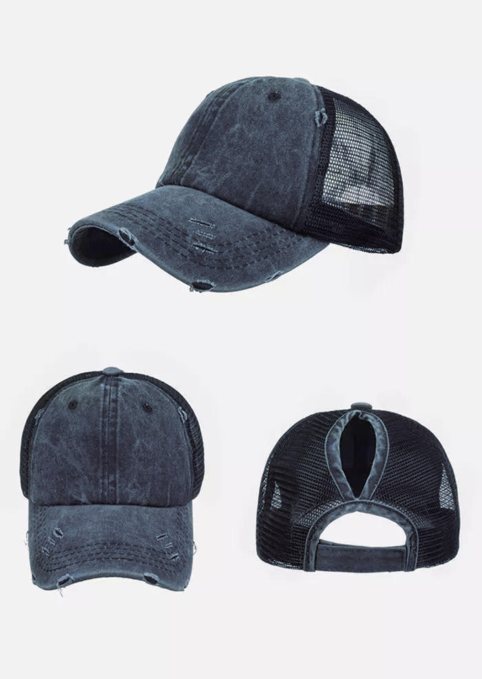 Mesh Hollow Out Ripped Washed Baseball Cap