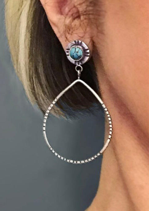 Earrings Turquoise Hollow Out Water Drop Stud Earrings in Silver. Size: One Size