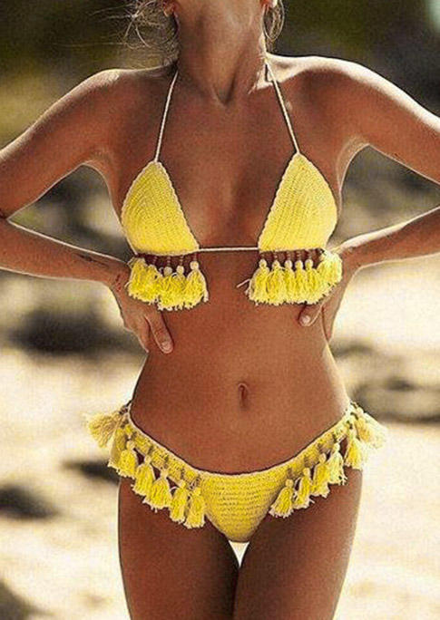 

Bikini Sets Tassel Halter Bikini Set in Yellow. Size: ,M,L