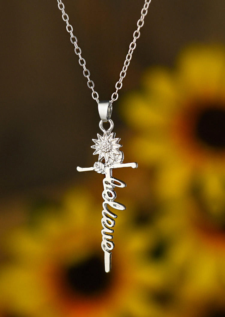 

Necklaces Sunflower Cross Believe Alloy Necklace in Gold,Silver. Size