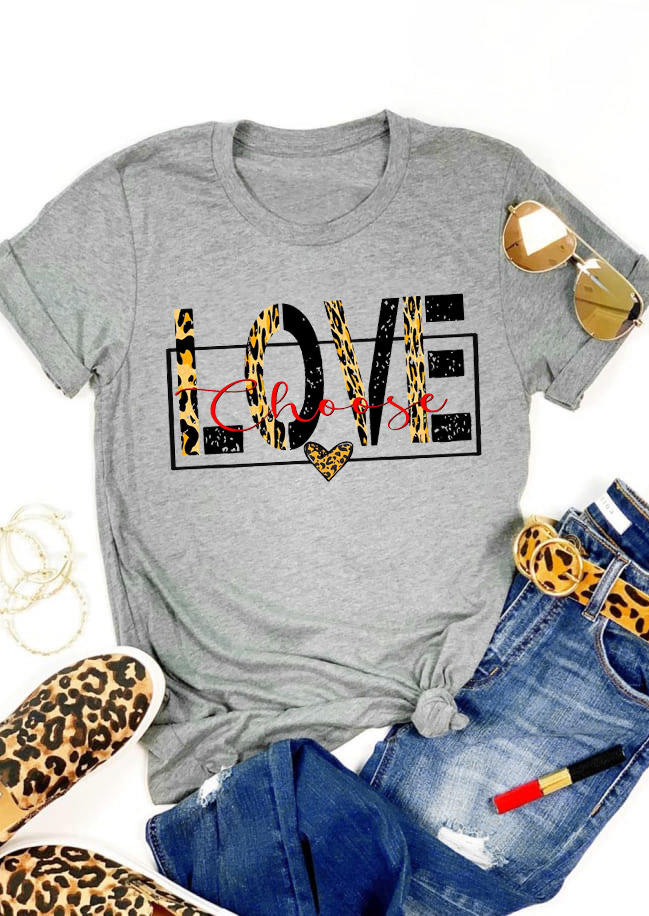 

T-shirts Tees Leopard Choose Love T-Shirt Tee in Gray. Size: ,M,L,XL