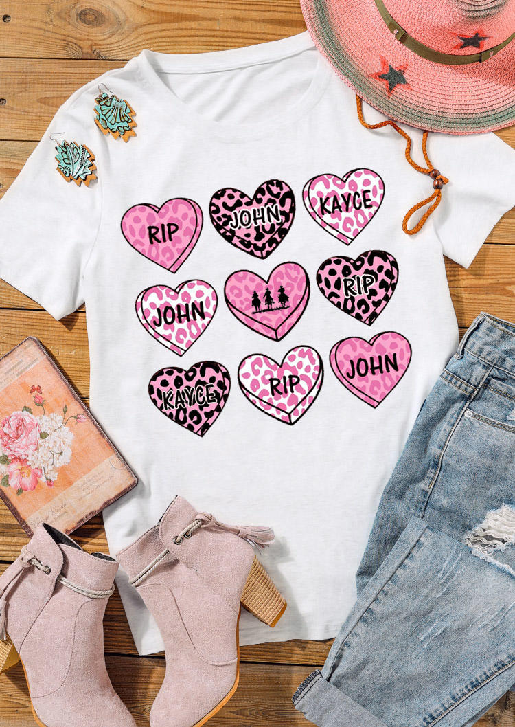 

T-shirts Tees Valentine Leopard Heart T-Shirt Tee in White. Size: ,M,L,XL