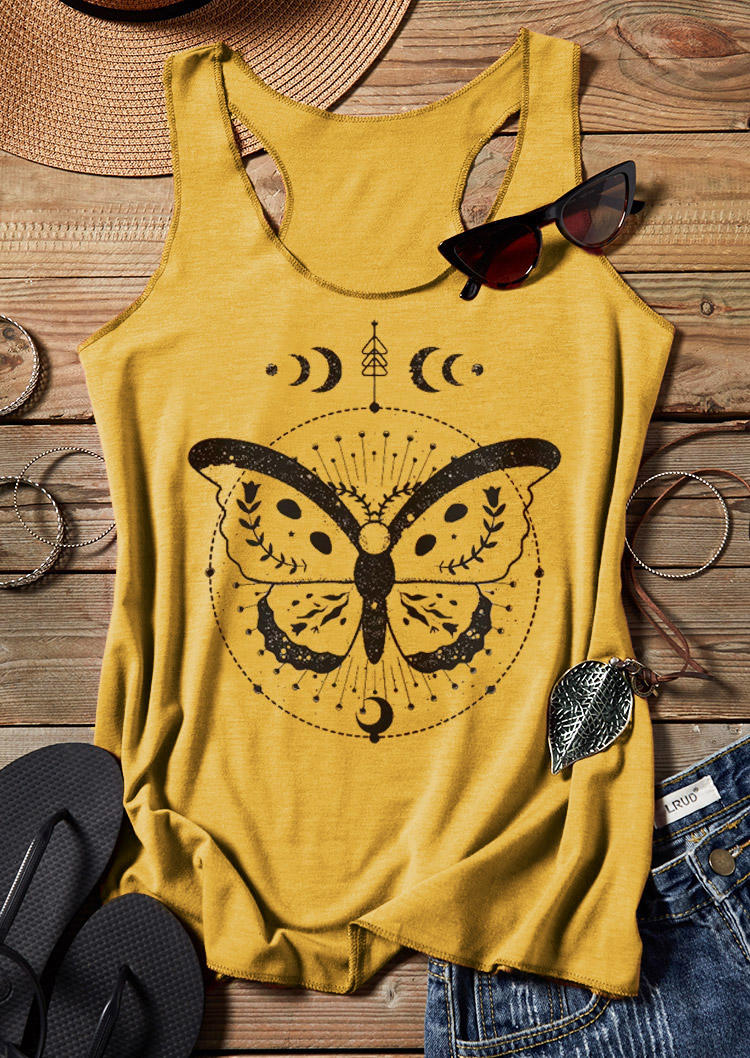 Tank Tops Butterfly Racerback Yoga Tank Top in Yellow. Size: S,M,L,XL