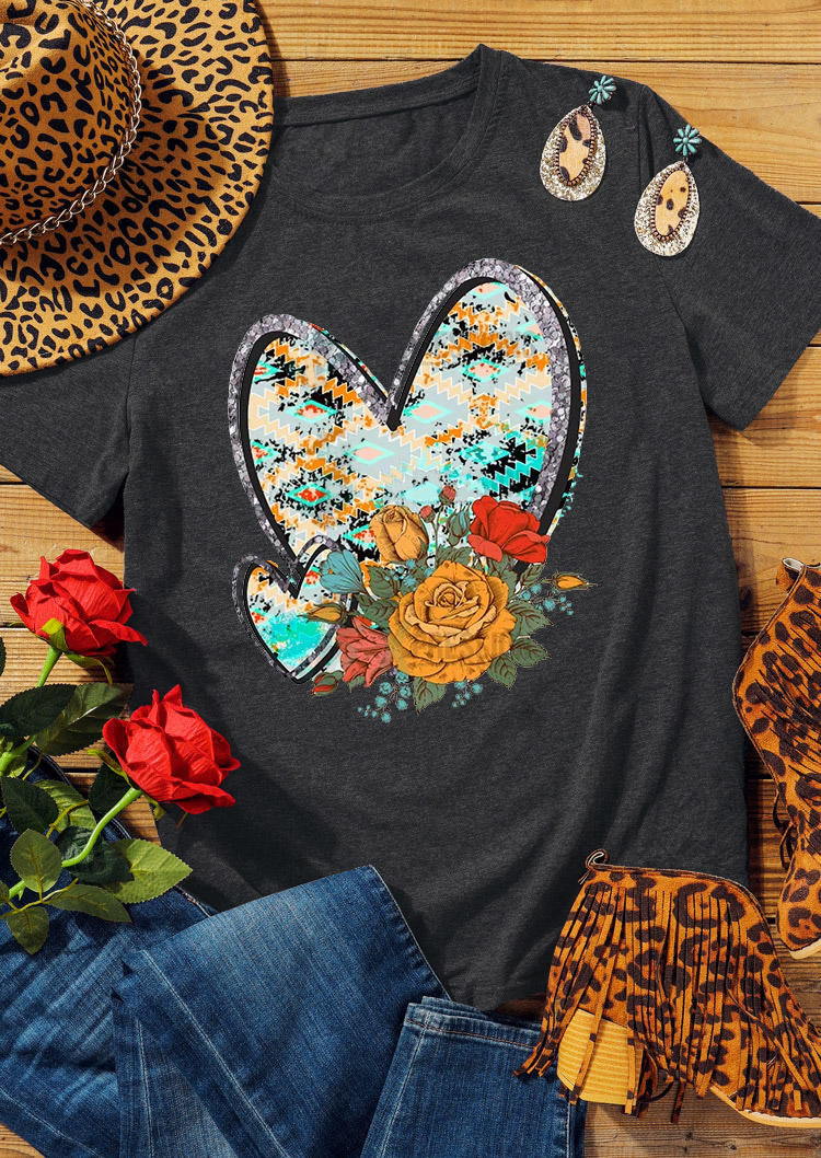 

T-shirts Tees Valentine Heart Rose T-Shirt Tee in Dark Grey. Size: ,M,L,XL