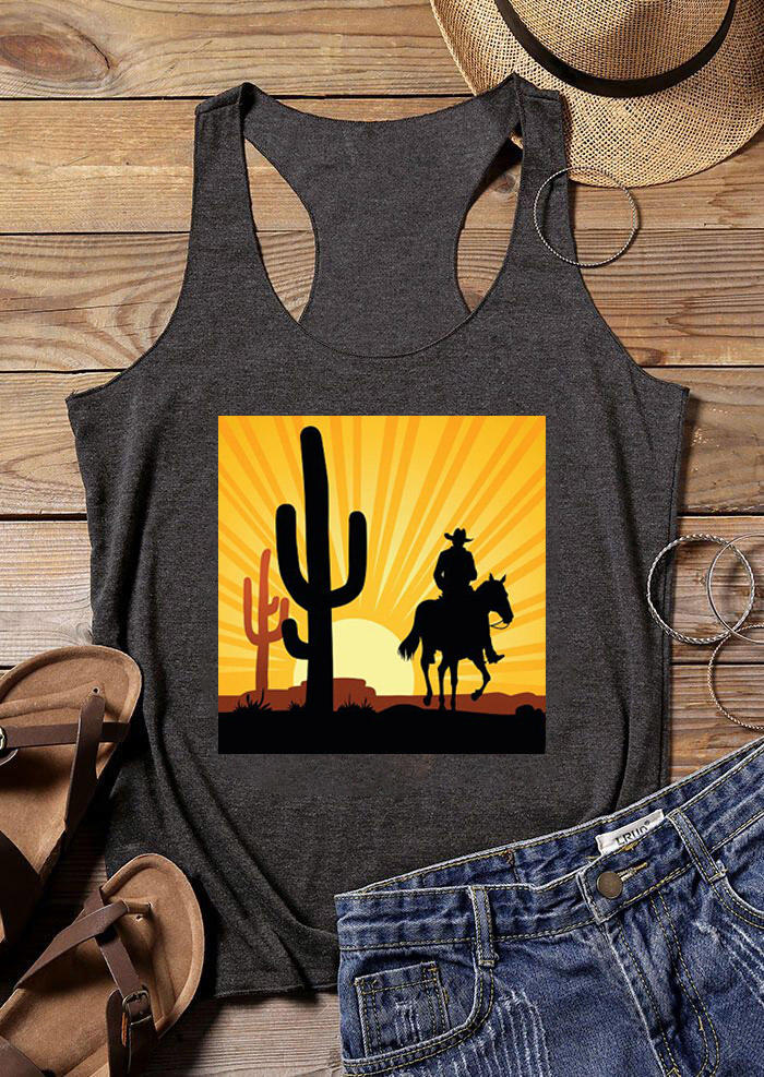 

Tank Tops Cowboy Cactus Sunset Racerback Tank Top in Dark Grey. Size: ,M,L,XL
