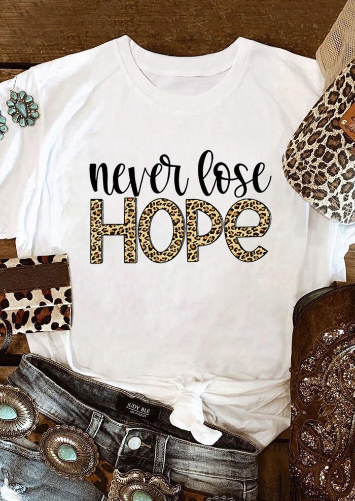 T-shirts Tees Never Lose Hope Leopard T-Shirt Tee in White. Size: S,M,L,XL