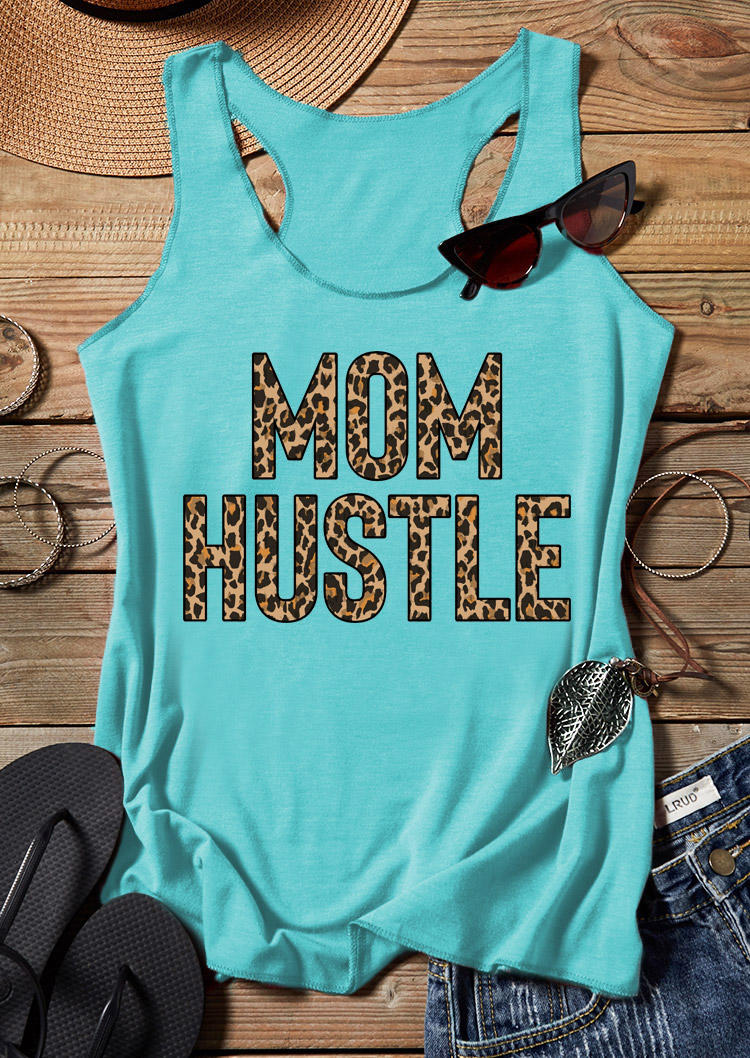 

Tank Tops Leopard Mom Hustle Racerback Tank Top in Cyan. Size