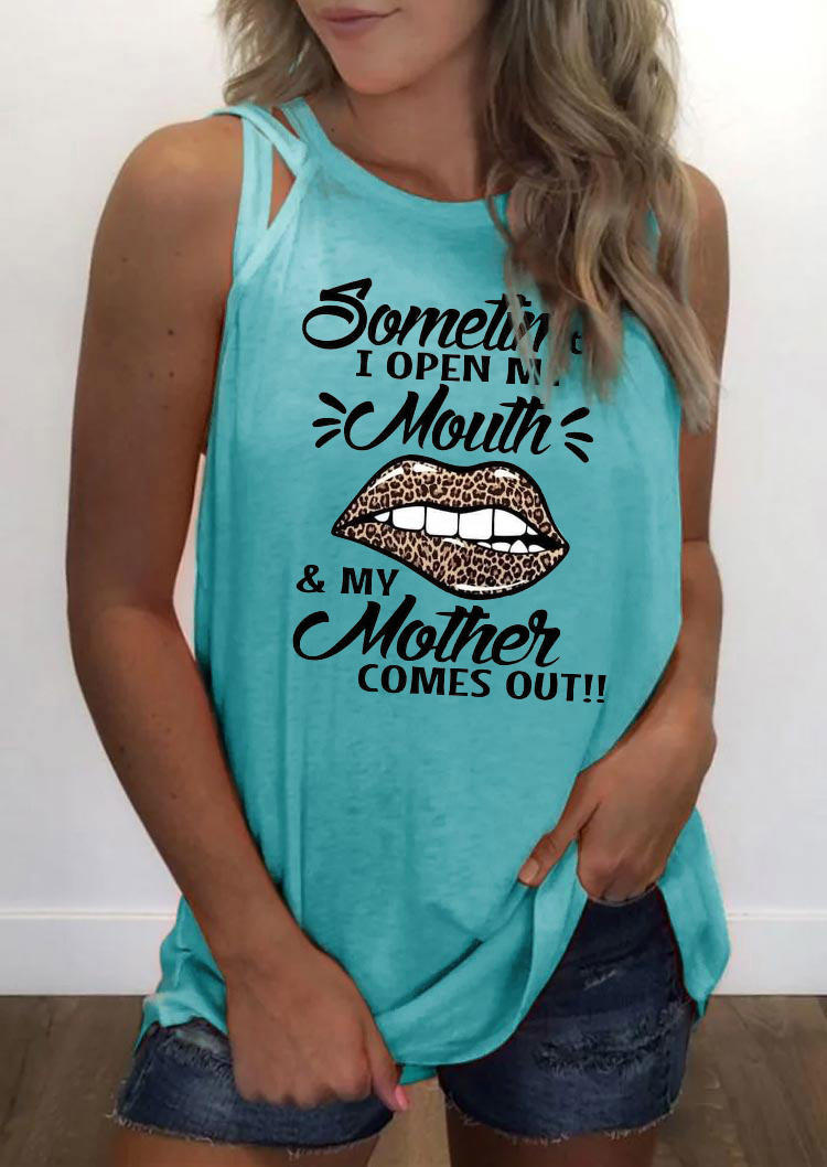 I Open My Mouth & My Mother Comes Out Leopard Lips Tank - Cyan