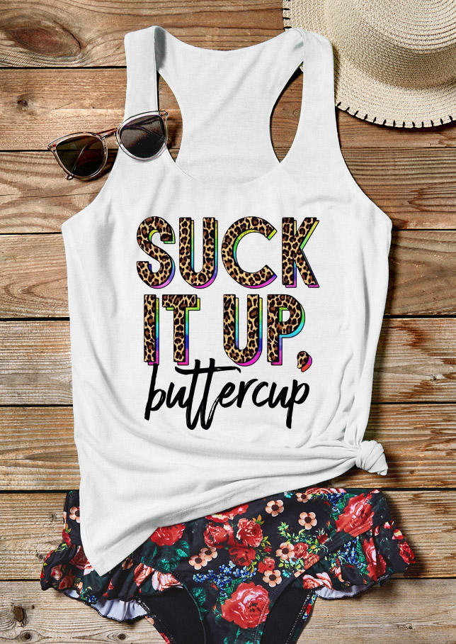 

Tank Tops Suck It Up Buttercup Leopard Racerback Tank Top in White. Size: ,M,L,XL